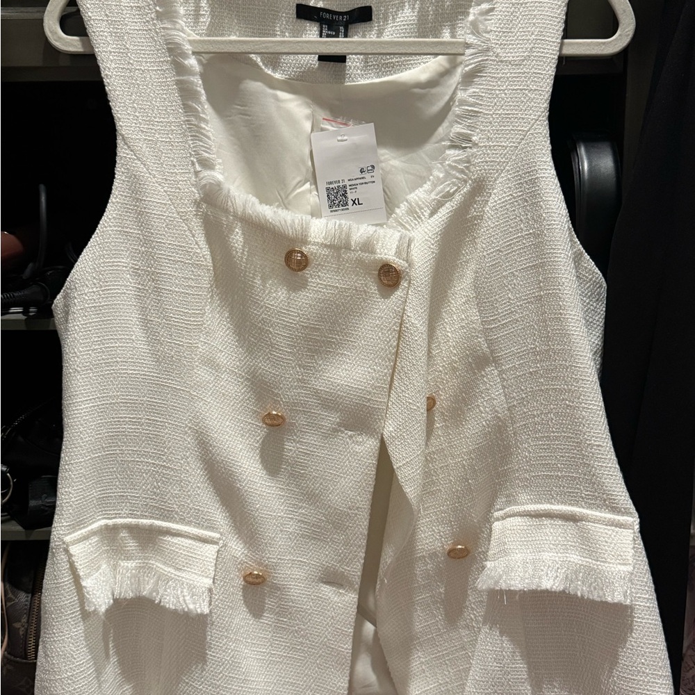 Forever 21 Cream Textured Blazer with Gold Accents